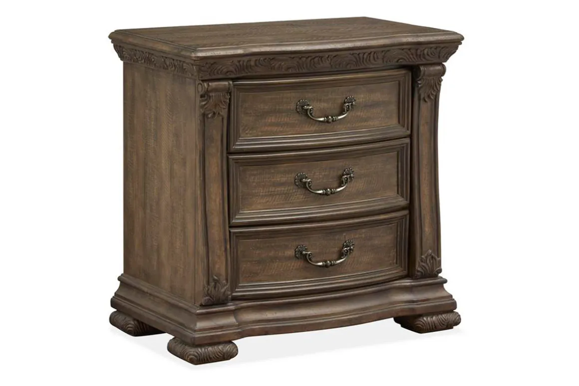 Durango Sleigh Bed W/ Storage, Dresser, Mirror & 3 Drawer Nightstand In Fawn, Queen