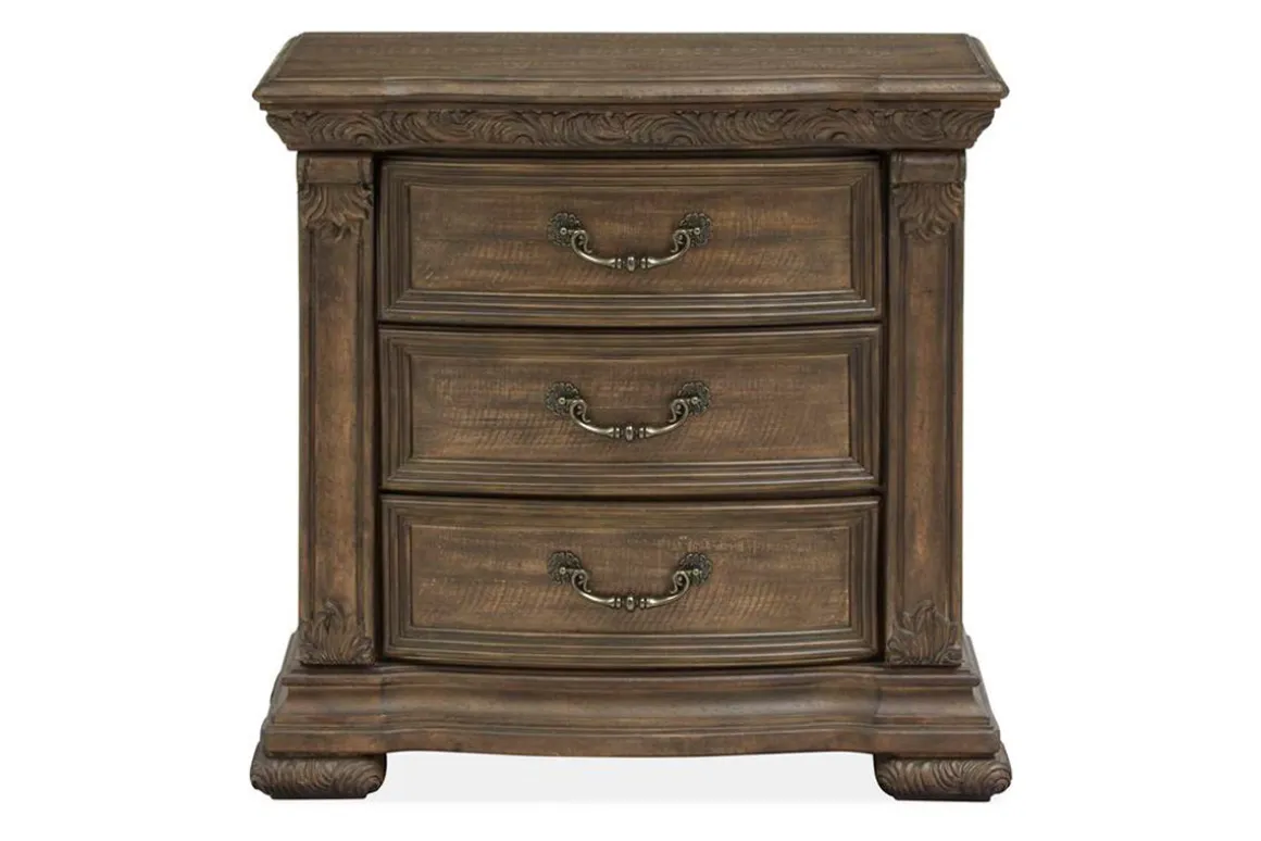 Durango Sleigh Bed W/ Storage, Dresser, Mirror & 3 Drawer Nightstand In Fawn, Queen
