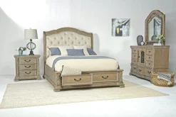 Durango Upholstered Sleigh Bed W/ Storage In Fawn, Queen