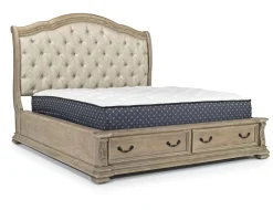 Durango Upholstered Sleigh Bed W/ Storage In Fawn, Queen
