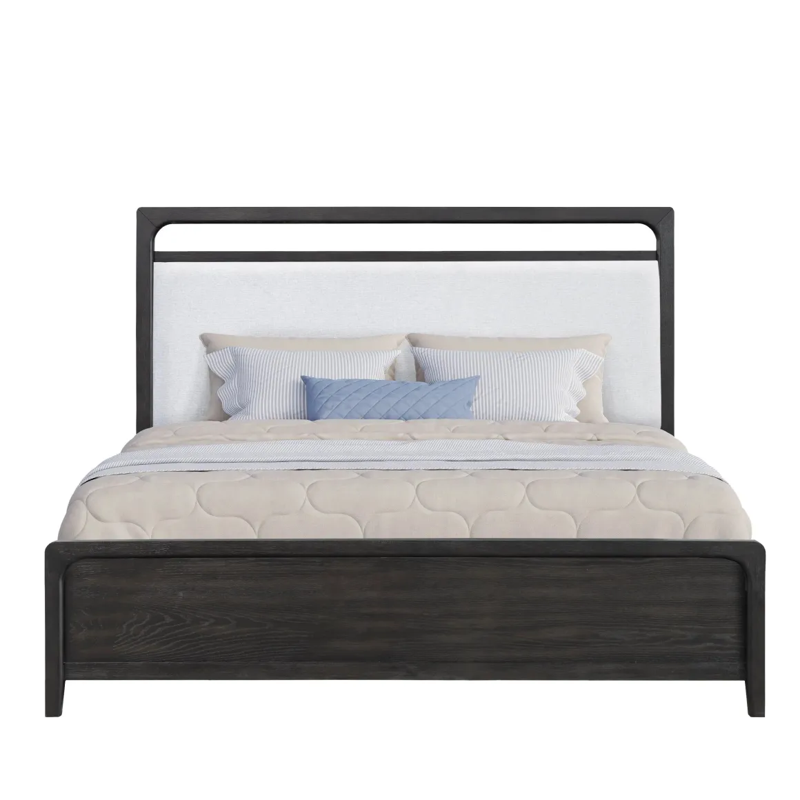 Easton Upholstered Bed, Dresser, Mirror & Nightstand In Natural, Ca King