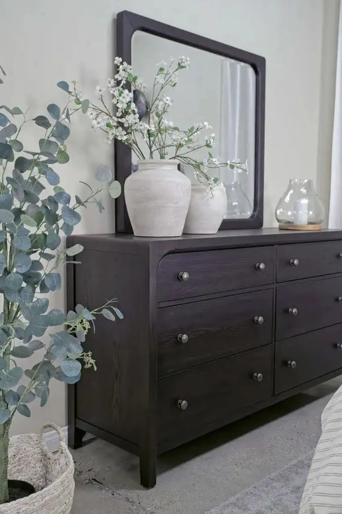Easton Upholstered Bed, Dresser, Mirror & Nightstand In Natural, Ca King