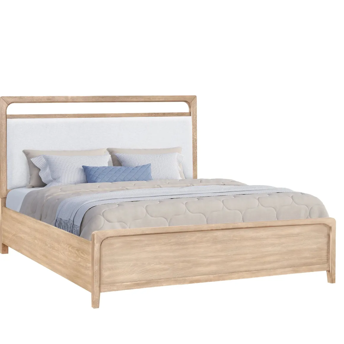 Easton Upholstered Bed, Dresser, Mirror & Nightstand In Natural, Ca King