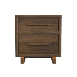 Elm Upholstered Bed W/ Lights, Dresser, Mirror & Nightstand In Brown, Queen