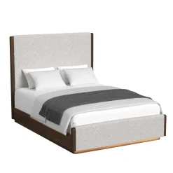 Elm Upholstered Bed W/ Lights, Dresser, Mirror & Nightstand In Brown, Queen