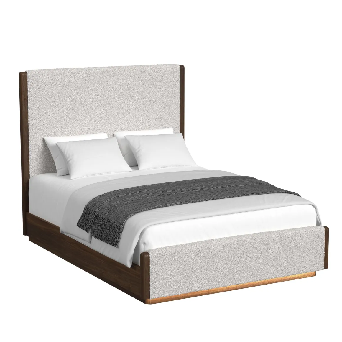 Elm Upholstered Bed W/ Lights, Dresser, Mirror & Nightstand In Brown, Queen