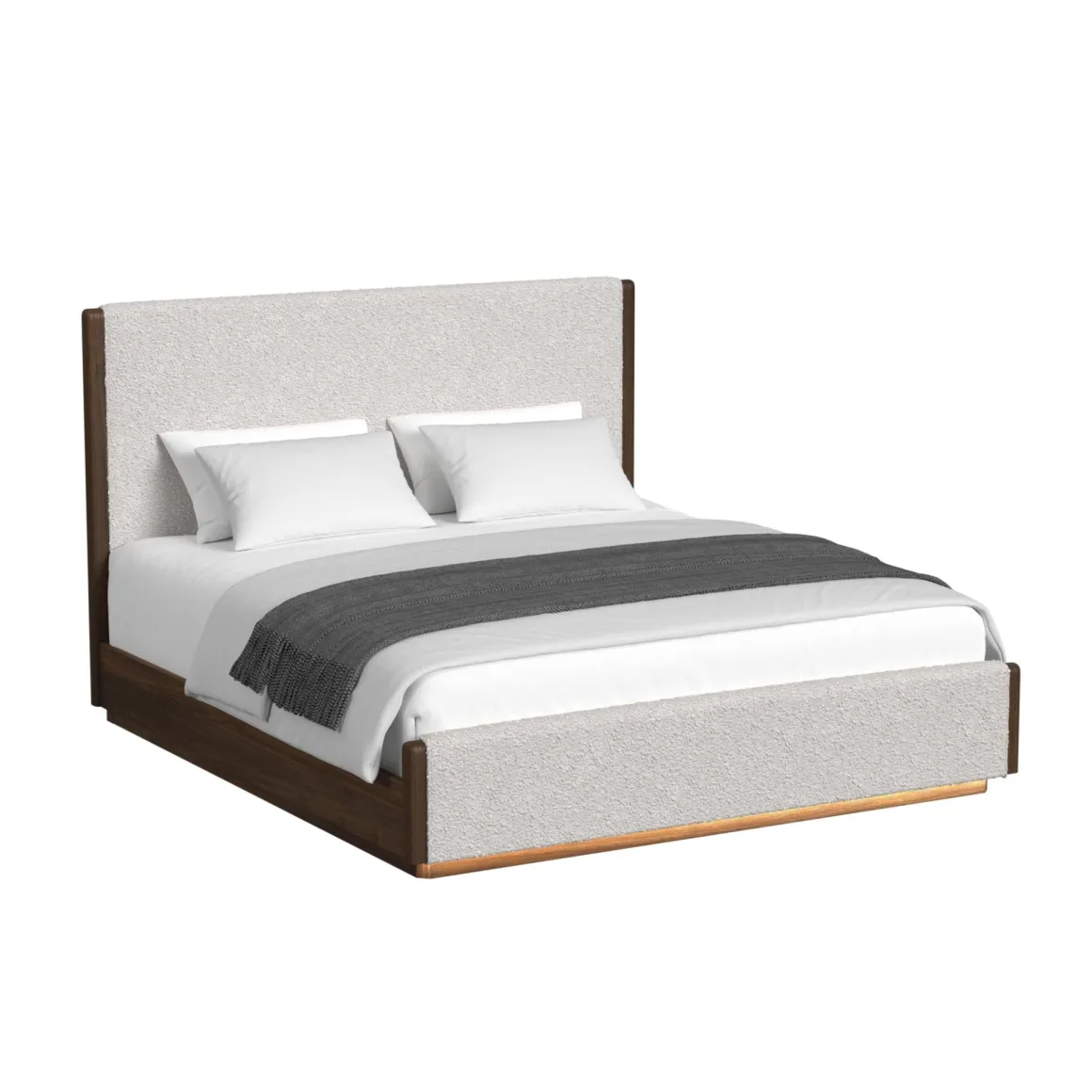 Elm Upholstered Bed W/ Lights, Dresser, Mirror & Nightstand In Brown, Queen