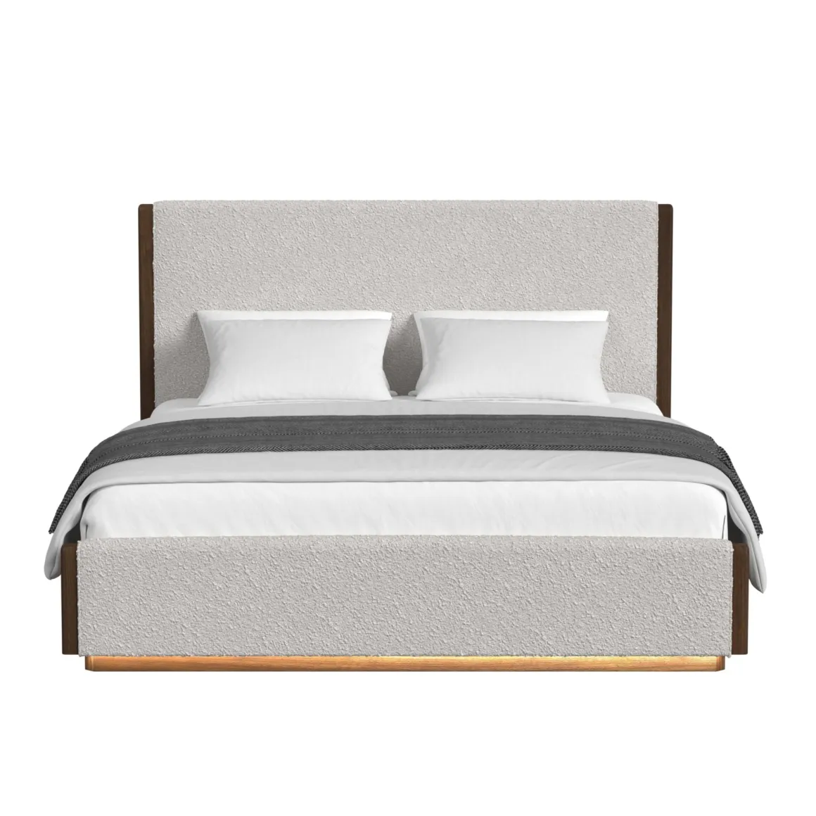 Elm Upholstered Bed W/ Lights, Dresser, Mirror & Nightstand In Brown, Queen