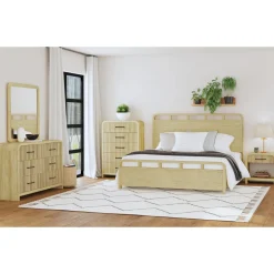 Emberly Panel Bed, Dresser, Mirror & Nightstand In Black, Twin