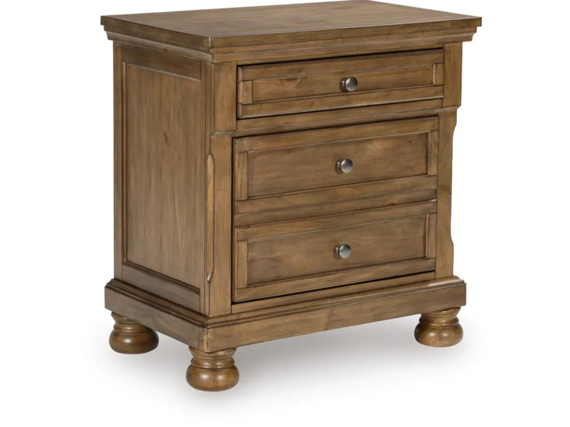Feddinger Panel Bed, Dresser, Mirror & Nightstand In Medium Brown, Queen