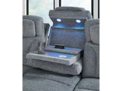 Forest Lake 2 Power Sofa W/ Drop Down Table In Alloy