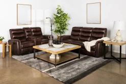 Forte Reclining Sofa & Console Loveseat In Dark Brown