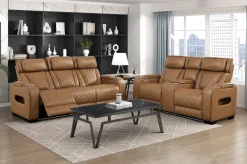 Gallington 2 Power Sofa W/ Drop Down Console In Brown