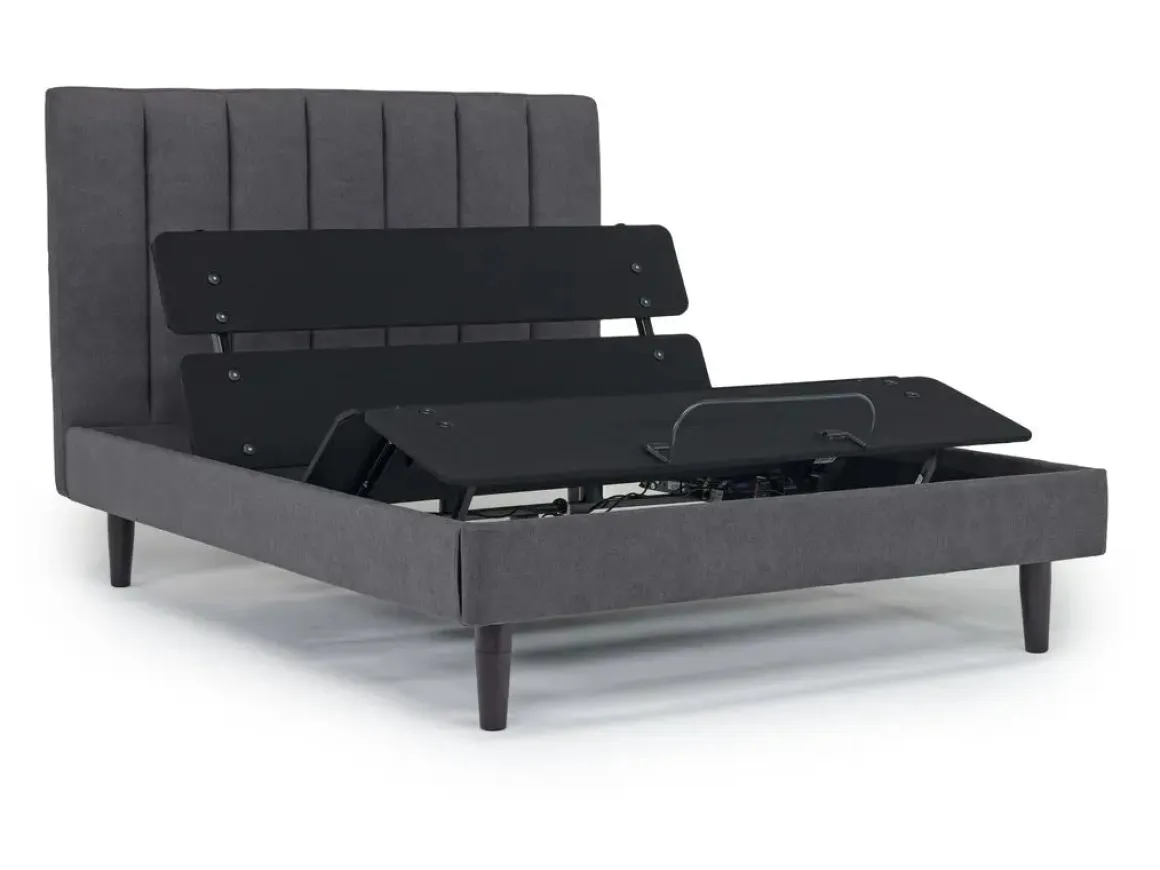 Gavin Upholstered Adjustable Foundation Bed In Charcoal, Full