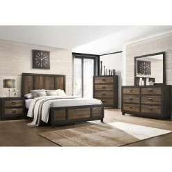 Harlington Panel Bed, Dresser, Mirror & Nightstand In Walnut, Full