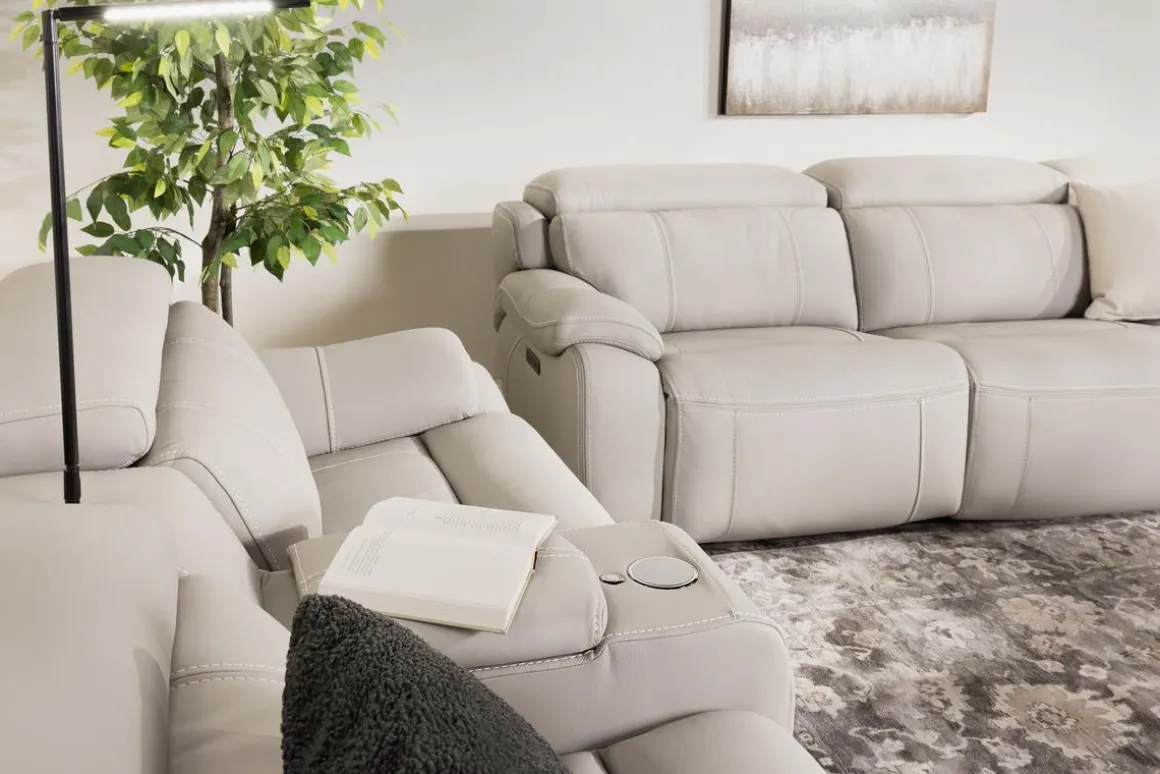 Imperial 2 Power Sofa In Blanca Light Gray Leather