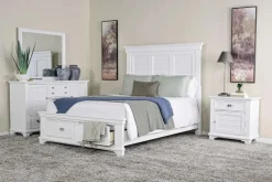 Jamestown Storage Bed, Dresser, Mirror & Nightstand In White, Queen