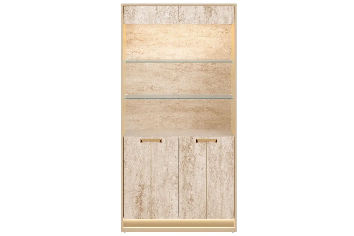 Jo Curio Cabinet In Gold/Travertino Eco Stone