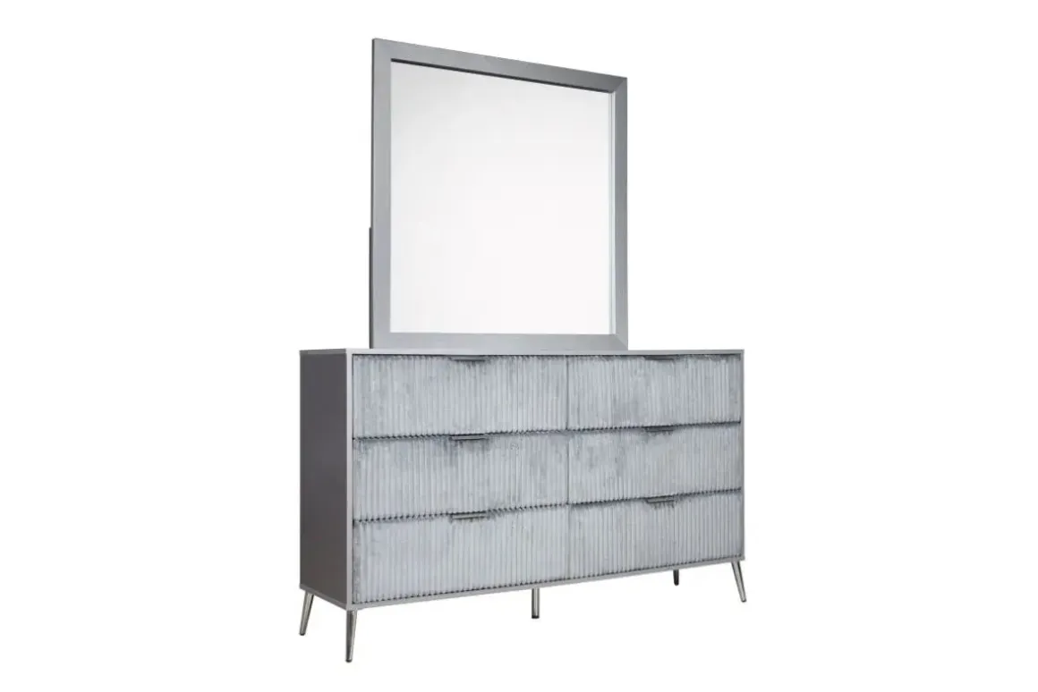 Kailani Upholstered Panel Bed, Dresser, Mirror & Nightstand In Black, Queen