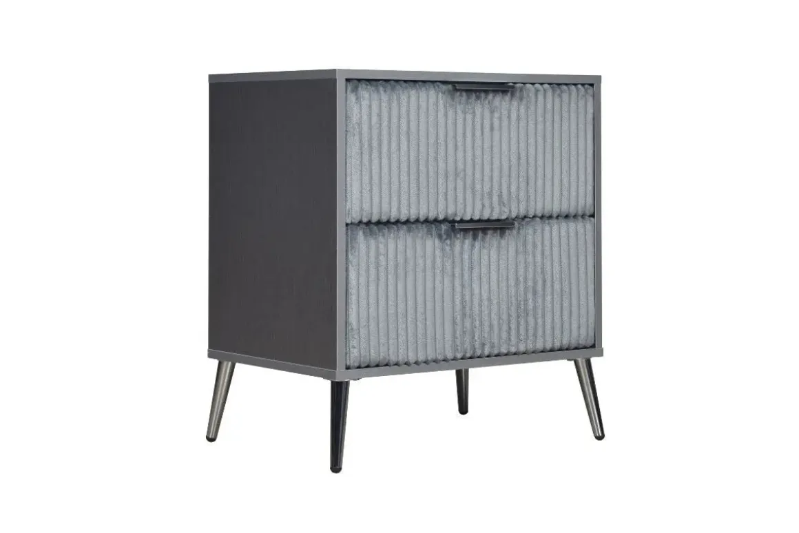 Kailani Upholstered Panel Bed, Dresser, Mirror & Nightstand In Black, Queen