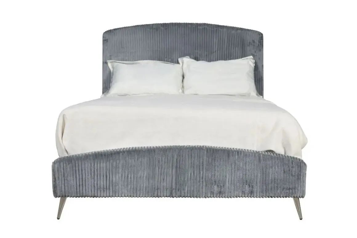 Kailani Upholstered Panel Bed, Dresser, Mirror & Nightstand In Black, Queen