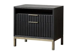 Kentfield Platform Bed, Dresser, Mirror & Nightstand In Black Drifted Oak, Full