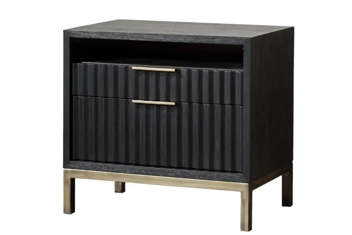Kentfield Platform Bed, Dresser, Mirror & Nightstand In Black Drifted Oak, Full