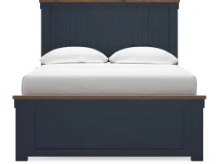 Landocken Panel Bed, Dresser, Mirror & Nightstand In Brown/Blue, Twin