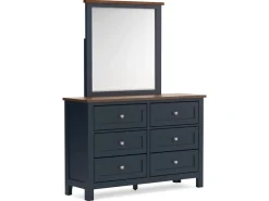 Landocken Panel Bed, Dresser, Mirror & Nightstand In Brown/Blue, Twin