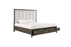 Landon Upholstered Panel Bed W/ Storage, Dresser, Mirror & Nightstand In Walnut, Queen