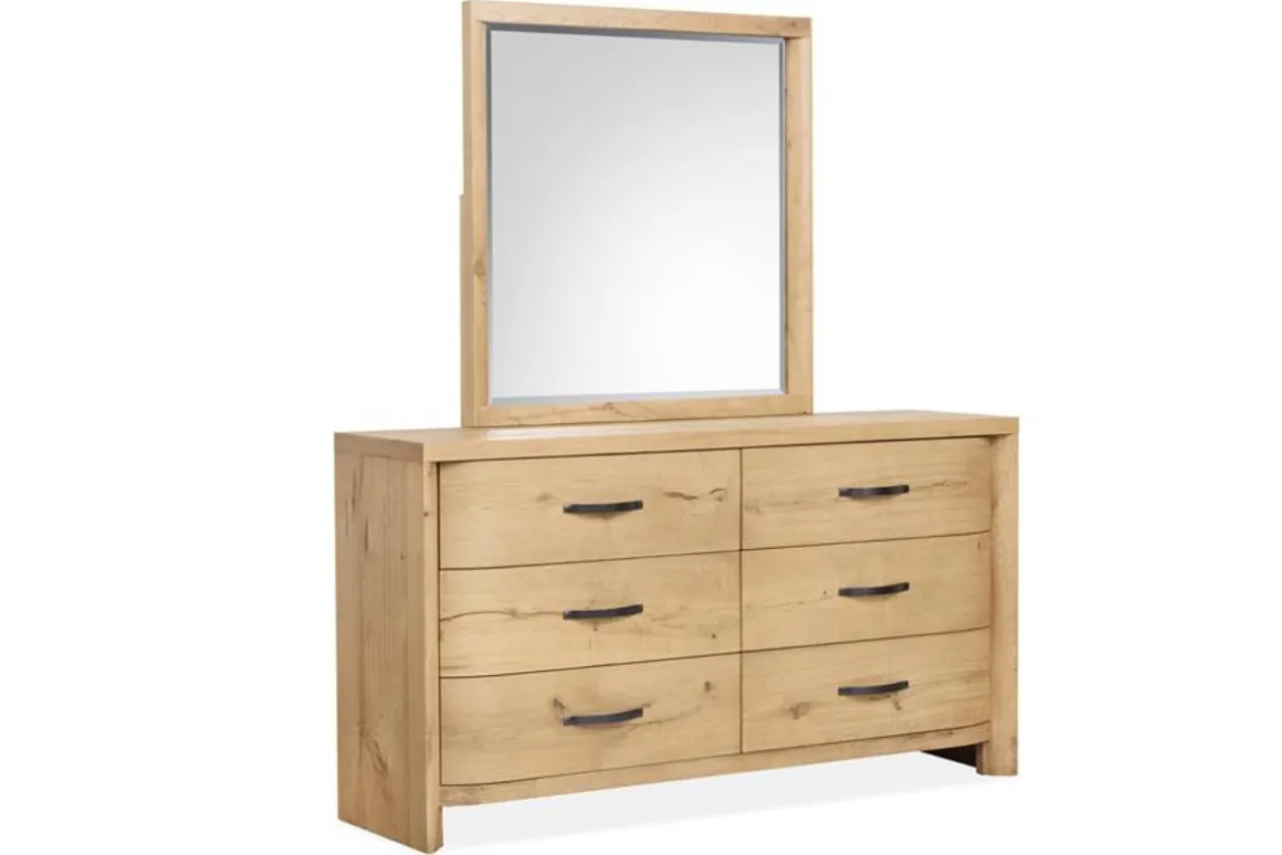 Laramie Panel Bed, Dresser, Mirror & 2 Drawer Nightstand In Honey Wheat, Queen