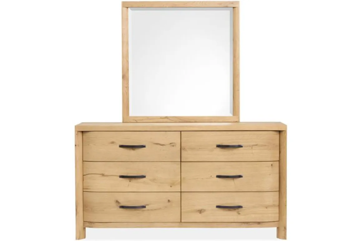 Laramie Panel Bed, Dresser, Mirror & 2 Drawer Nightstand In Honey Wheat, Queen