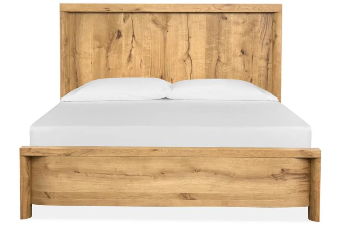 Laramie Panel Bed, Dresser, Mirror & 2 Drawer Nightstand In Honey Wheat, Queen