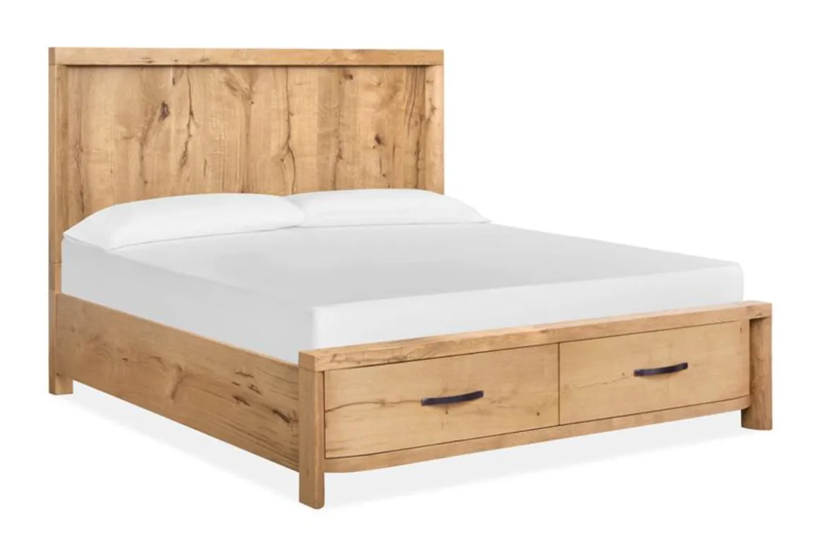 Laramie Panel Bed W/ Storage, Dresser, Mirror & 2 Drawer Nightstand In Honey Wheat, Queen