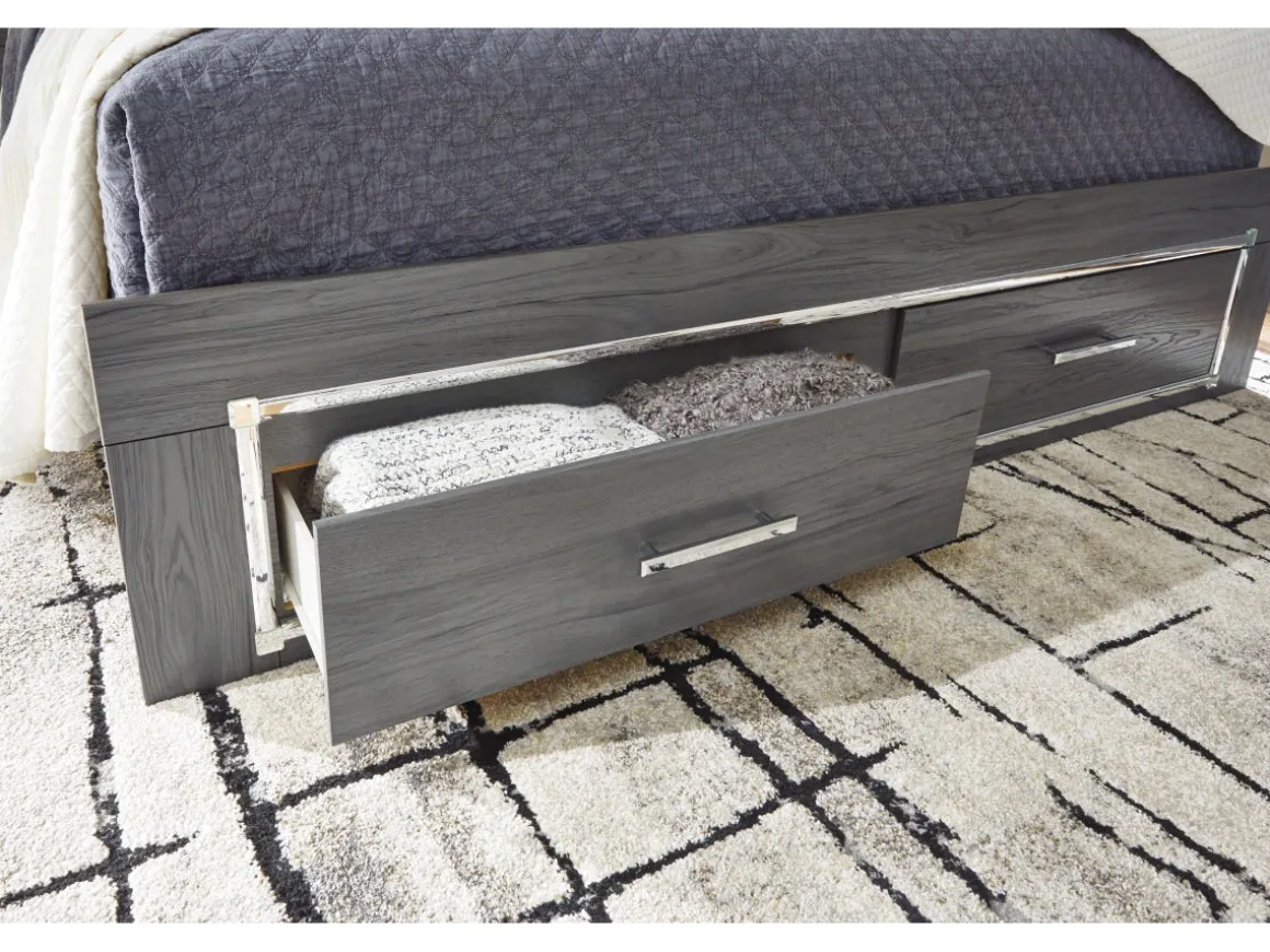 Lodanna Panel Bed W/ Storage, Dresser, Mirror & Nightstand In Gray, Full