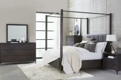 Lucerne Upholstered Canopy Bed In Vintage Coffee, Queen