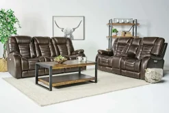 Malibu 3 Power Console Loveseat W/ Wireless Charger In Chocolate Leather