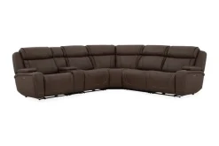 Max 6 Piece 2 Power Sectional W/ 2 Power Armless Recliner In Aline Timber Leather
