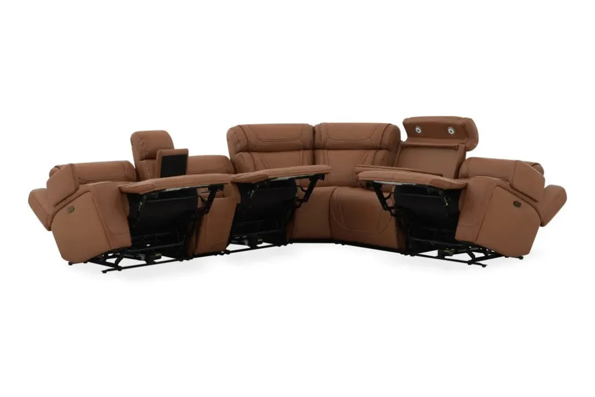 Max 6 Piece 2 Power Sectional W/ 2 Power Armless Recliner In Aline Timber Leather