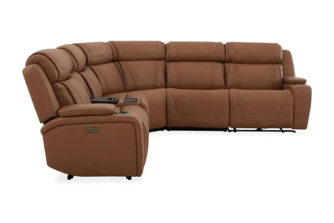 Max 6 Piece 2 Power Sectional W/ 2 Power Armless Recliner In Aline Timber Leather