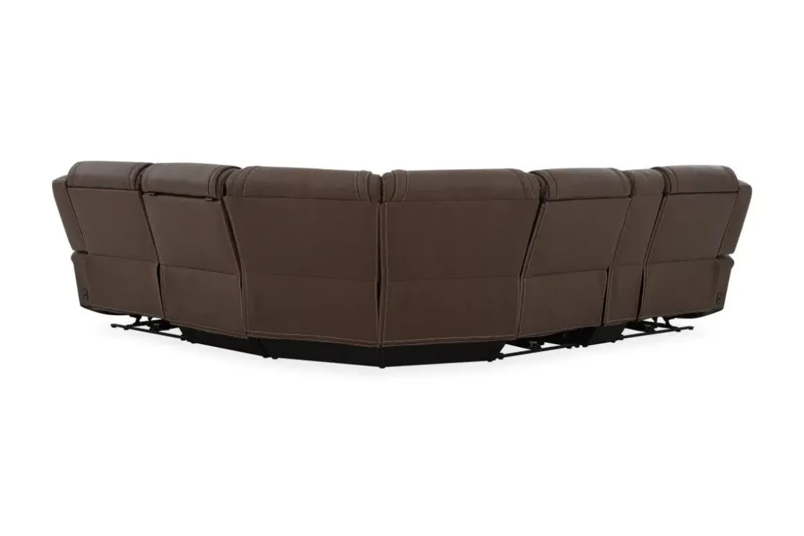 Max 6 Piece 2 Power Sectional W/ 2 Power Armless Recliner In Aline Timber Leather