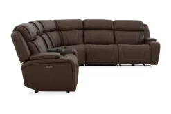 Max 6 Piece 2 Power Sectional W/ 2 Power Armless Recliner In Aline Timber Leather
