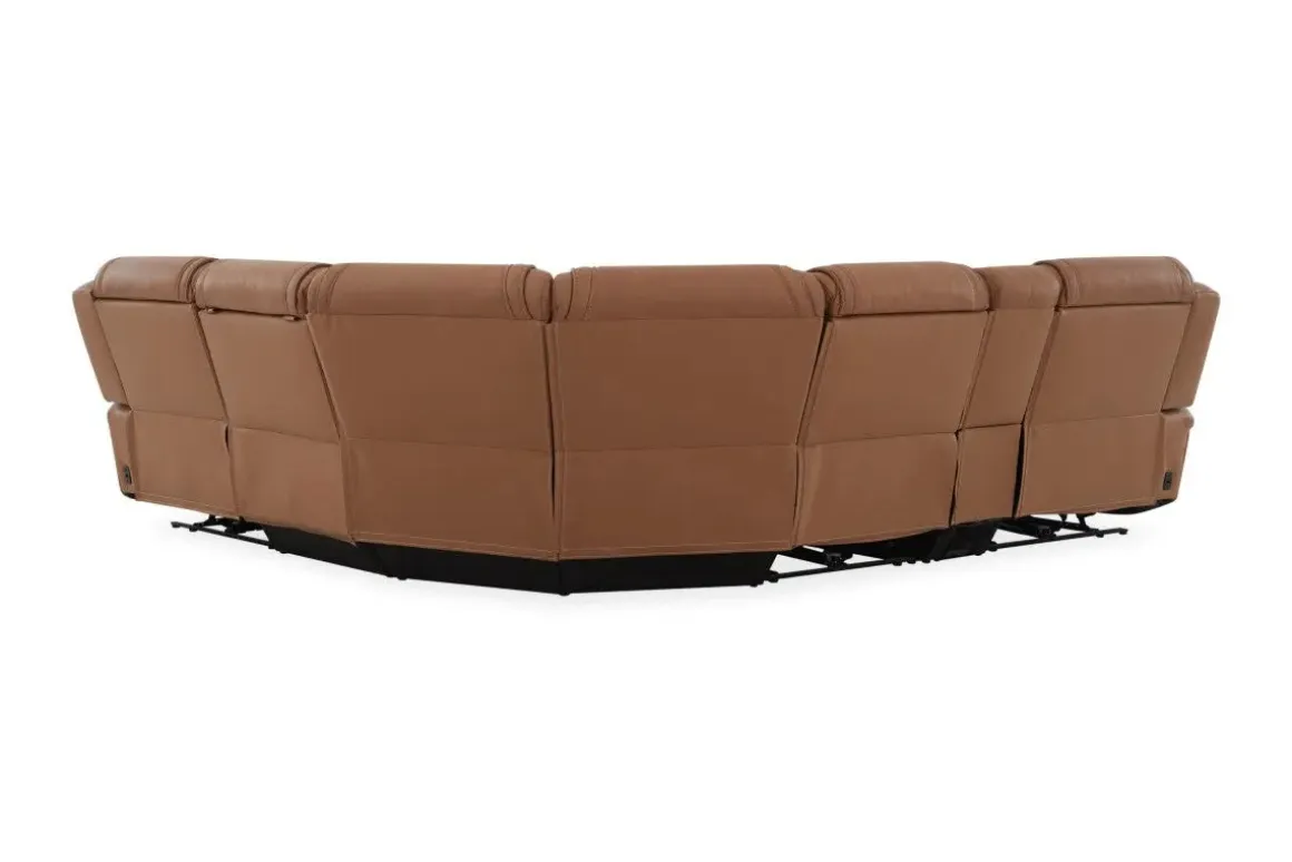 Max 6 Piece 2 Power Sectional W/ 2 Power Armless Recliner In Aline Timber Leather