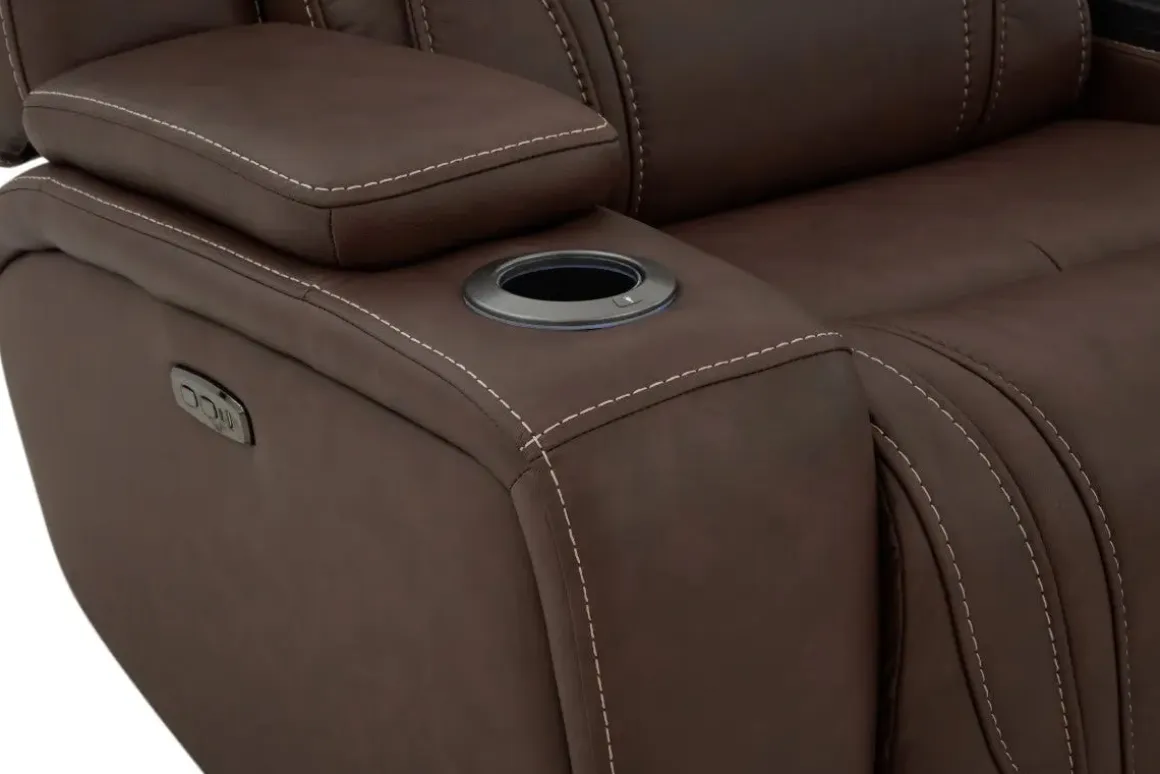 Max 6 Piece 2 Power Sectional W/ 2 Power Armless Recliner In Aline Timber Leather
