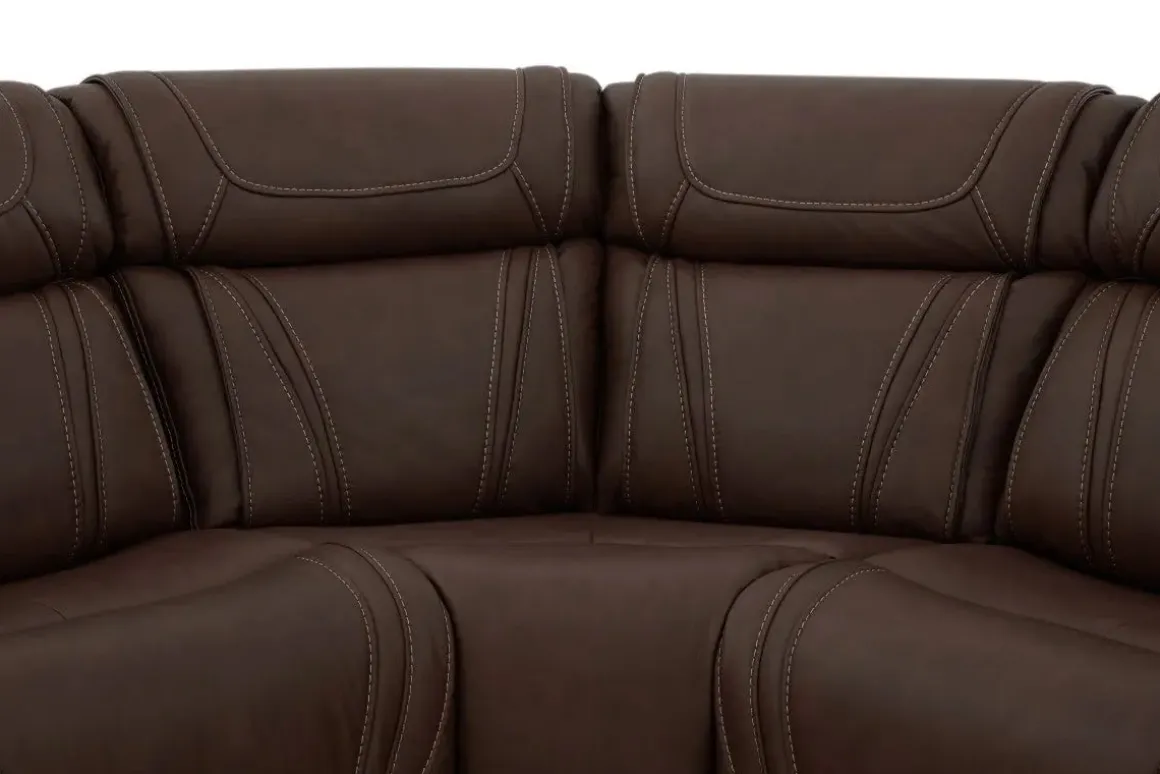 Max 6 Piece 2 Power Sectional W/ 2 Power Armless Recliner In Aline Timber Leather