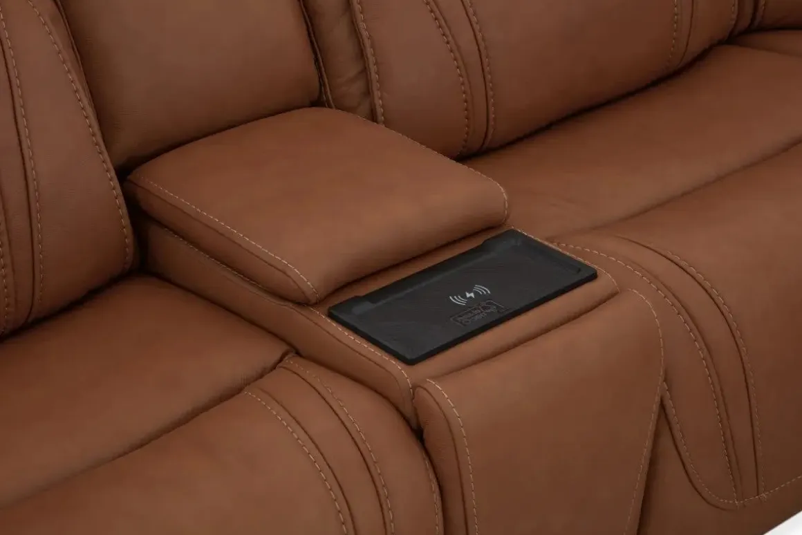 Max 6 Piece 2 Power Sectional W/ 2 Power Armless Recliner In Aline Timber Leather