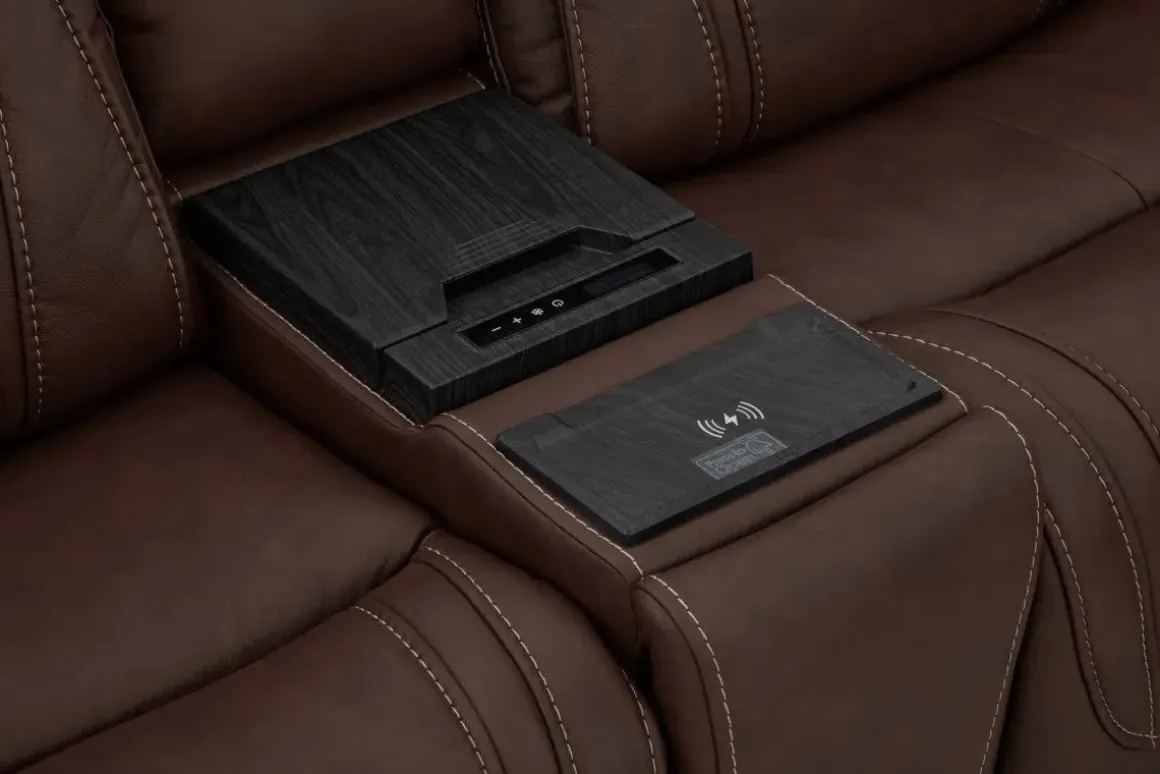 Max 6 Piece 2 Power Sectional W/ 2 Power Armless Recliner In Aline Timber Leather