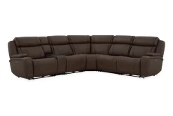 Max 6 Piece 2 Power Sectional W/ 2 Power Armless Recliner In Aline Timber Leather