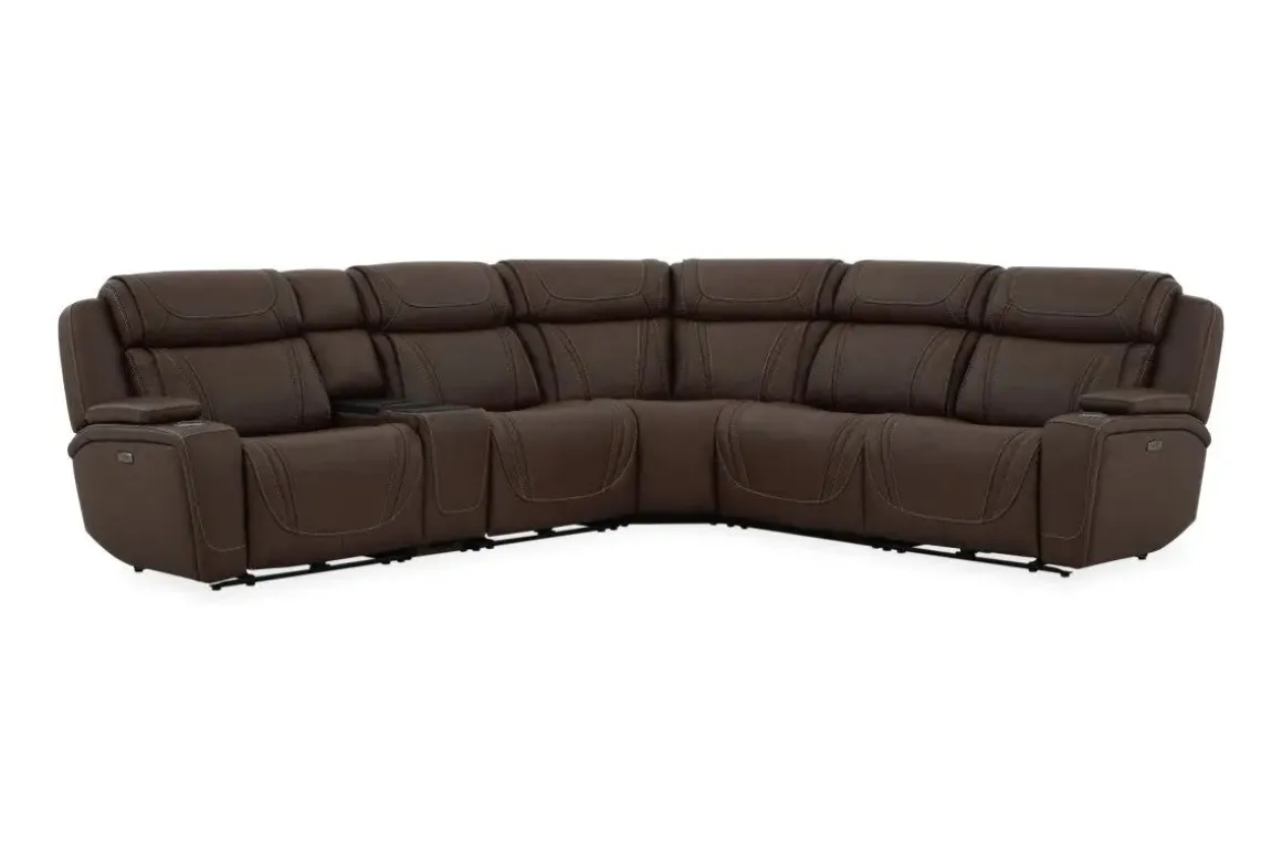 Max 6 Piece 2 Power Sectional W/ 2 Power Armless Recliner In Aline Timber Leather