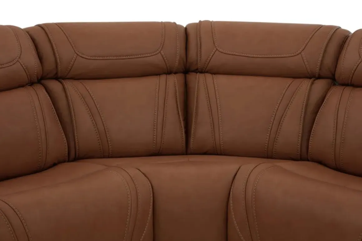 Max 6 Piece 2 Power Sectional W/ 2 Power Armless Recliner In Aline Timber Leather